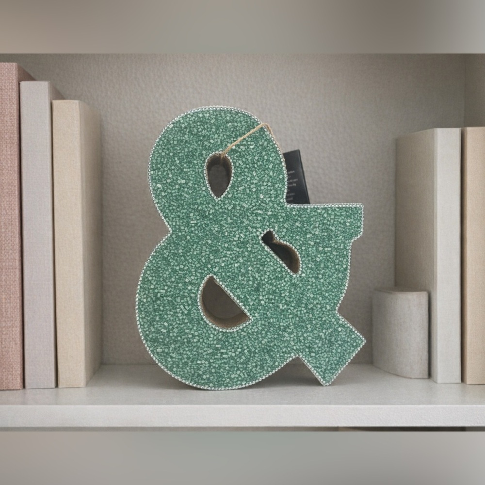 NWT Casa Decor Handmade Green Glitter Wooden Ampersand Sign Decor
